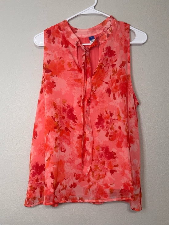 Old Navy Tops - Coral Pink Floral Tie-Neck Sleeveless Blouse Size L NWOT